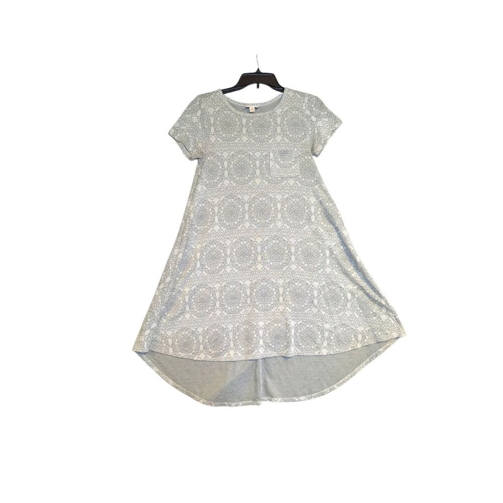 Lularoe Carly Dress XXS - Gray & White Lace Pattern Short Sleeves High-Low Hem